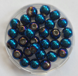 *GLR108a  120 x glaskraal  Blauw metallic  6mm