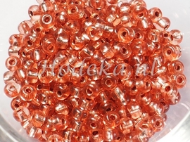 CRP06/13a  50 gram Preciosa Rocailles 6/0  rosé/bruin silverlined