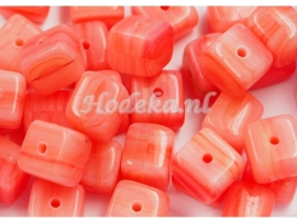 CZV04  16 x Tsjechische Glaskraal Vierkant 6 mm Roze/Zalm