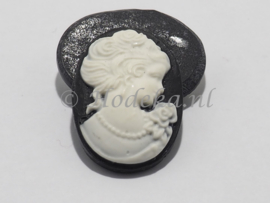 *PLS14a   10 x Plaksteen "cabochon"  Camee Zwart/Wit