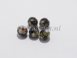 MTL120   4 x cloisonne kraal rond 9.5 mm Zwart