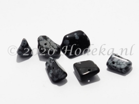 NSG02 12 x Natuursteen Kraal Zwart en Grijs Sneeuwvlok Obsidiaan