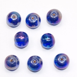 GLR14   10 x Glaskraal Rond Donker Blauw AB ca. 12mm.