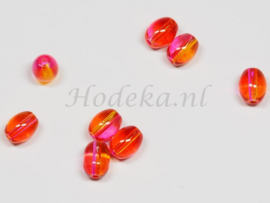 OVG03   14 x Glaskraal Ovaal Roze en Oranje 9mm