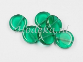 CPR03  10 x Tsjechische Glaskraal Plat rond 10mm Zeegroen