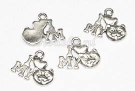 BDK09 1 x  "I love my cat"  antiek zilver 12mm