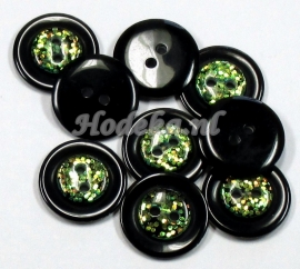 KNO89a  5 x Leuke Zwarte knoop met glimmertjes  ca. 20mm