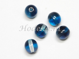 CZR34  12 x Tsjechische Glaskraal Rond 8mm Transparant, Blauw en Antraciet