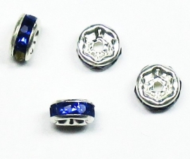 MTS06  5 x Metalen kraal met strass Donker Blauw 6 x 3 mm