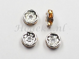 MTS14  5 x Metalen kraal met strass Goud/Bruin 6 x 3 mm