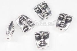 MTL45   3 x Metalen kraal Gezicht 12x10mm Antiek Zilver