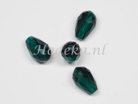 FCT15/09  5 x Facet glaskraal Druppel Donker (zee) Groen 15 x 10mm