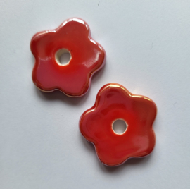 *KMK14  2 x Porseleinen kraal Bloem ca. 29 mm Rood
