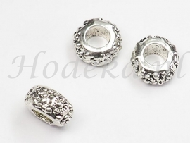 PDM36 1 x pandora style metalen kraal Rondel met bloemen 6mm