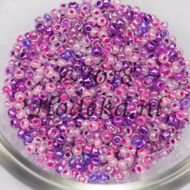 CRP10/81  12 gram Preciosa Rocailles 10/0 Paars/Roze Kleurenmix