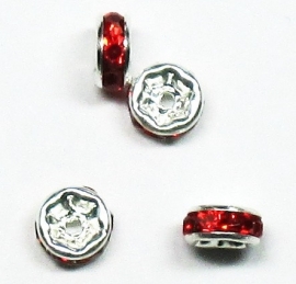 MTS09  5 x Metalen kraal met strass Rood 6 x 3 mm