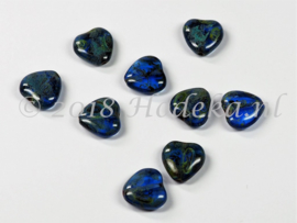 CZH08   14 x Tsjechische Glaskraal Hart 10mm Blauw