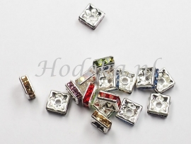 MTS17a  50 x Metalen kraal  met Strass Mix Vierkant 6 x 3 mm