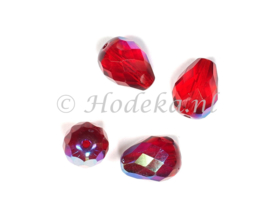 CZF03  5 x Tsjechische Facet geslepen glaskraal 13x10mm Rood Druppel