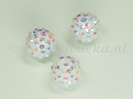 ACP14/03  2 x acryl kraal 14mm met strass Wit parelmoer