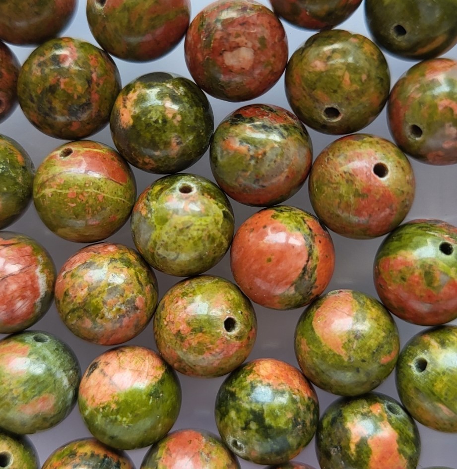 *NSR10/07   5 x natuurstenen kraal *Unakiet* rond 10mm
