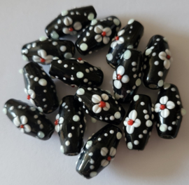 OVG18   3 x Handgemaakte Glaskraal Ovaal Zwart 20 x 10mm