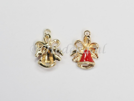 KBD27  1 x  Kerstbedel Kerstklok  Rood 21 x 15 mm