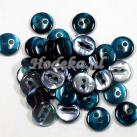 KNO77  1 x Knoop 2 zijdig ene kant Blauw anderkant Petrol ca. 13 mm