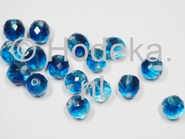 CZF20  5x Tsjechische Glaskraal Facet geslepen Rond 10mm Blauw