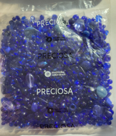 *PKM03 50 gram Preciosa Glaskralen mix Donker Blauw