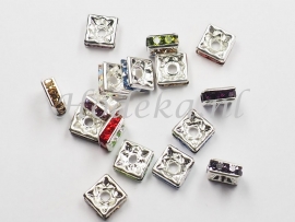 MTS17  10 x Metalen kraal  met Strass Mix Vierkant 6 x 3 mm