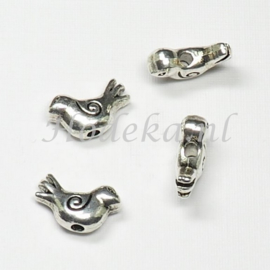 MTL57   6 x  Metalen kraal Vogel 9 x 15 mm Antiek Zilver