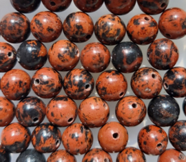 *NSR08/31   5 x natuurstenen kraal *Mahonie Obsidiaan* rond 8mm