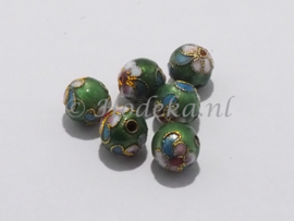 MTL123   4 x cloisonne kraal rond 9.5 mm Groen/aqua blauw