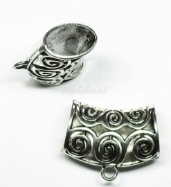 *MTL38   1 x metalen kraal Buis met oog 42x35mm Antiek Zilver