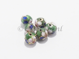 MTL122   4 x cloisonne kraal rond 9.5 mm Groen/donker blauw