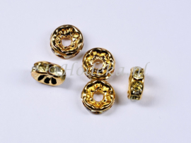 MTS38  4 x Goud Kleurige Metalen kraal met strass Geel 8 x 3.5 mm