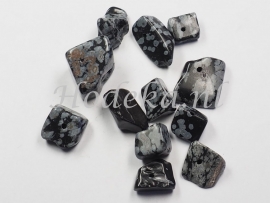 *NSG02 12 x Natuursteen Kraal Zwart en Grijs Sneeuwvlok Obsidiaan