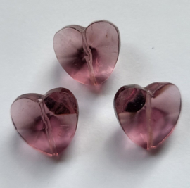 *GKO25   2 x Glaskraal Lila Hart 16mm