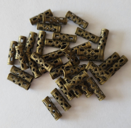 *FGB03   10 x  Metalen kraal staafje filigraan  12mm Brons
