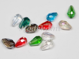 FCT12/01  8 x Facet glaskraal Druppel Mix van diverse kleuren 12 x 8 mm 