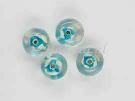GLP16   1 x Glaskraal Rondel L.blauw, wit 8 x 12 mm