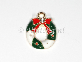 KBD41  1 x  Kerstbedel Kerstkrans met strass steentje 19 x 16 mm