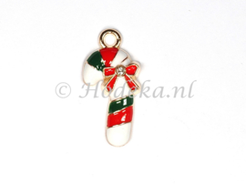 KBD43  1 x  Kerstbedel Zuurstok met strass steentje 22 x 11 mm