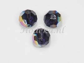 FCD04a  10 x Glaskraal facet half multicolor  paars 14mm
