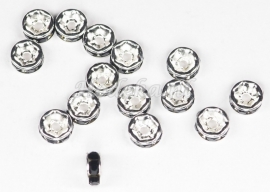MTS13   5 x metalen tussen kraal  met Zwarte strass steentjes  ca. 6 x 3 mm 