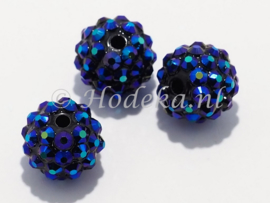 ACP14/21  2 x acryl kraal 14mm met strass Donker Blauw/Paars