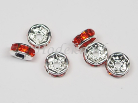 MTS24   5 x Metalen kraal  met Strass Donker Oranje 6 x 3mm