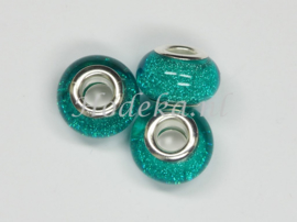 PDK19  1x pandora style Kunsthars kraal Glitter Blauw/Groen