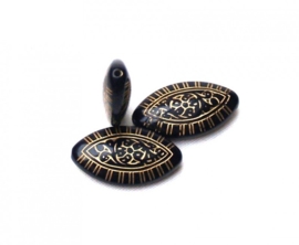 *ACG03b  50 x Acrylkralen plat Ovaal Zwart/Goud 30x17mm